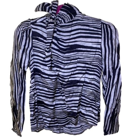 BANANA Republic‎ Zebra print long sleeve mock neck tie blouse XXS - Picture 1 of 7